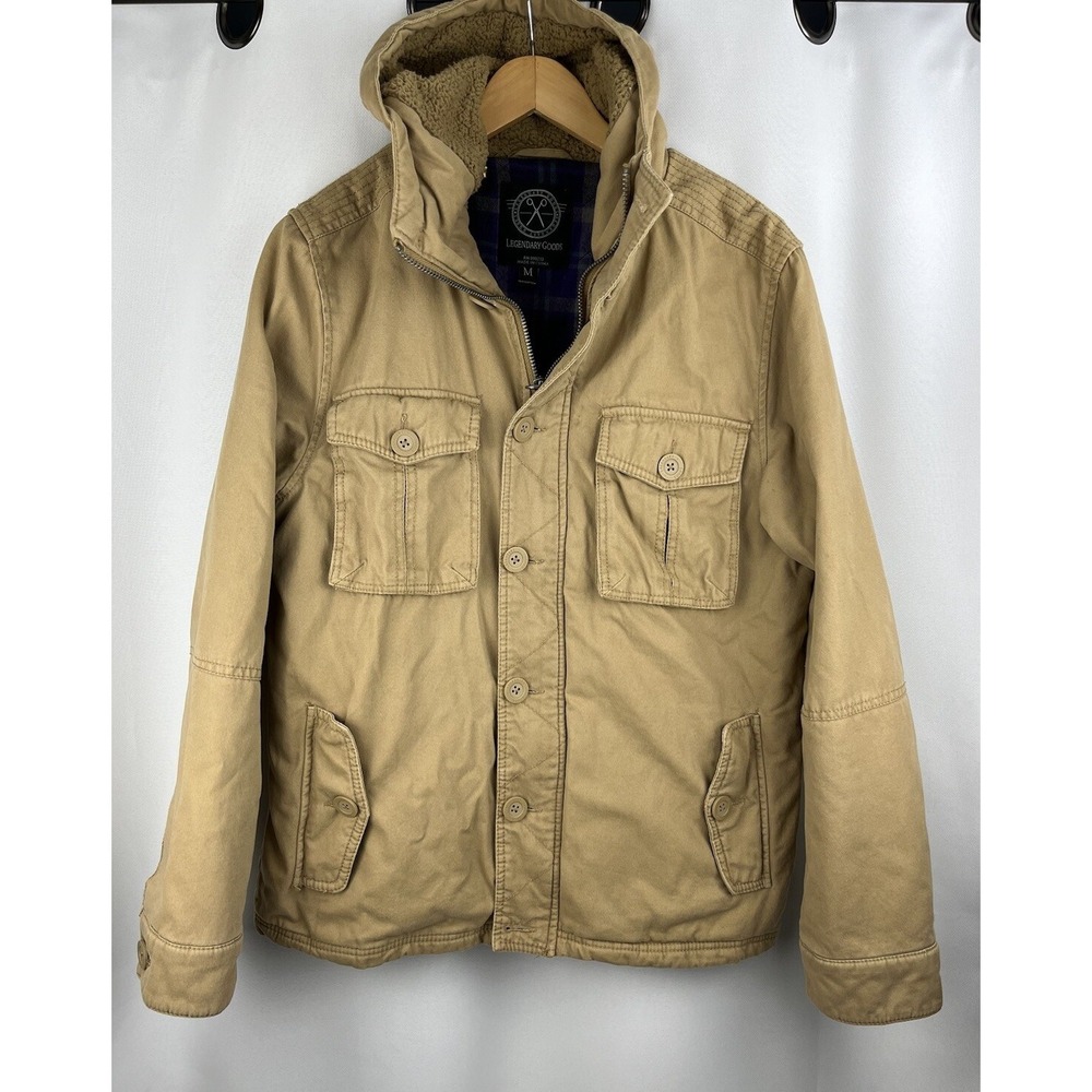 Legendary Goods Mens Winter Jacket Heavy  Sherpa Hoodie Zip Warm Tan Cotton Med